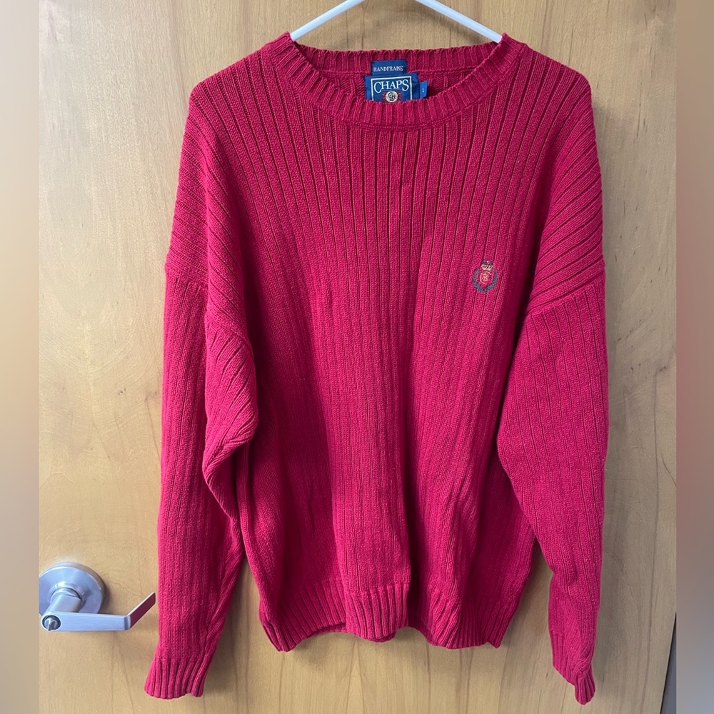 Vintage Chaps Ralph Lauren Sweater Large Red Pull Over Casual Mens Handframe